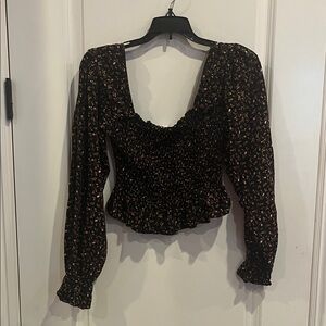 bp Floral Black Smocked Top Size M